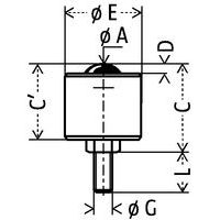 - Ø A : bille Ø- Ø E : Ø hors toutD : dépassement de la billeC' : hauteurC : hauteur hors toutL : fixation longueurØ G : alésage