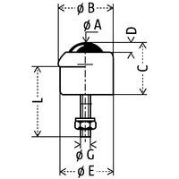 - Ø A : bille Ø- Ø B : Ø hors tout- C : hauteur hors tout- D : dépassement de la bille- Ø E : Ø utile- Ø G : alésage- L : fixation longueur