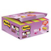 Karteczki samoprzylepne POST-IT® Super Sticky (622-P24SSCOL), 47,6x47,6mm, 18+6x90 kart., mix kolorów, GRATIS