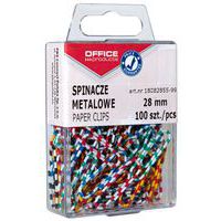 Spinacze metalowe OFFICE PRODUCTS Zebra, powlekane, 28mm, w pudełku, 100szt., mix kolorów