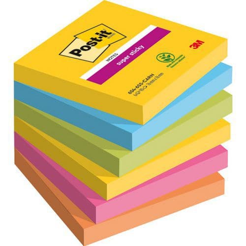 Karteczki samoprzylepne Post-it® Super Sticky, CARNIVAL, 76x76mm, 6x90 kart.