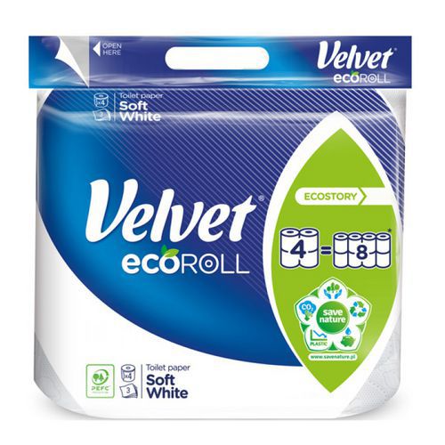 Papier toaletowy VELVET Delikatnie Biały, Ecoroll, 3-warstwowy, 300 listków, 4szt., biały