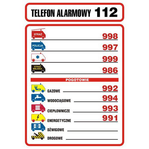 Tabliczka telefonów alarmowych