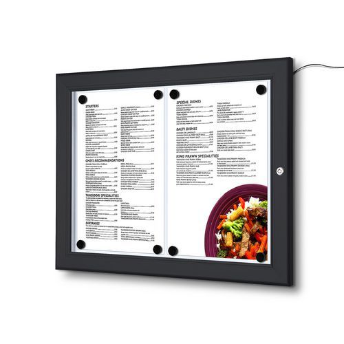 Oświetlone gabloty magnetyczne Menu Black, jednoskrzydłowe