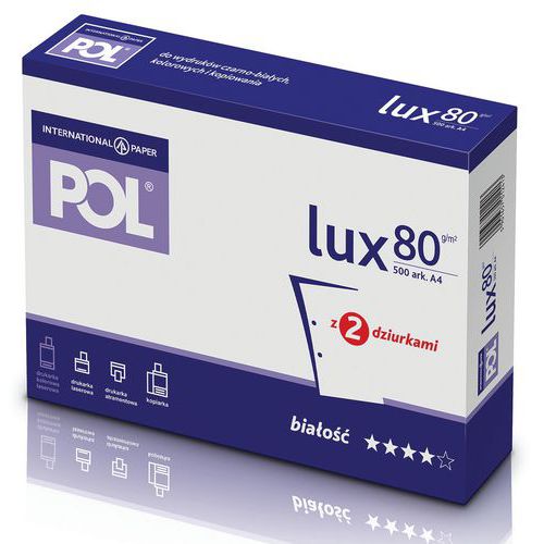 Papier kserograficzny IP POL LUX, A4, klasa B, 161CIE, 80gsm, 5 x 500ark.