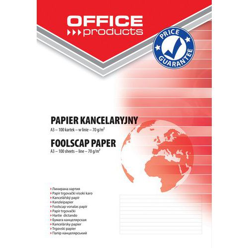 Papier kancelaryjny OFFICE PRODUCTS, w linie, A3, 100ark.