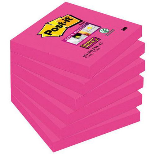 Bloczek samoprzylepny POST-IT® Super sticky (654-6SS-PNK), 76x76mm, 1x90 kart., fuksja