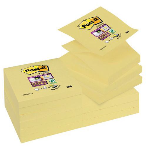 Bloczek samoprzylepny POST-IT® Super sticky Z-Notes (R330-12SS-CY), 76x76mm, 1x90 kart., żółty