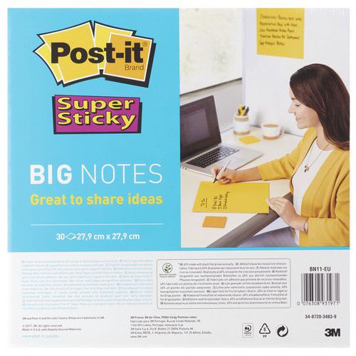 Bloczek samoprzylepny POST-IT® Super Sticky Big Notes (BN11 -EU), 280x280mm,1x30 kart., żółty