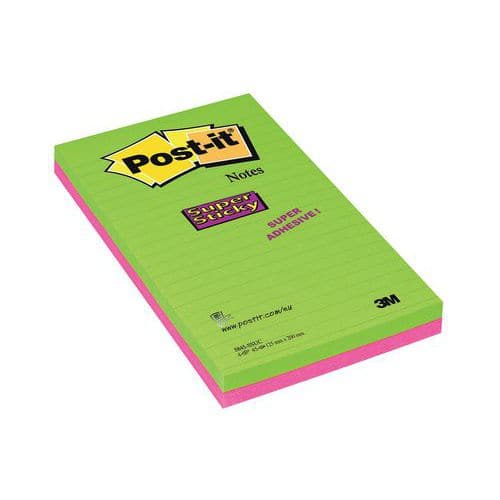 Bloczek samoprzylepny POST-IT® Super Sticky w linie (5845- SSUC), 125x200mm, 4x45 kart., neonowe