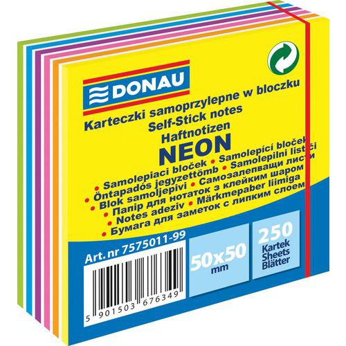 Mini kostka samoprzylepna DONAU, 50x50mm, 1x250 kart., 11-warstw, mix kolorów