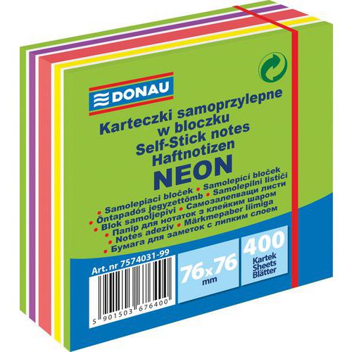 Kostka samoprzylepna DONAU, 76x76mm, 1x400 kart., neon-pastel