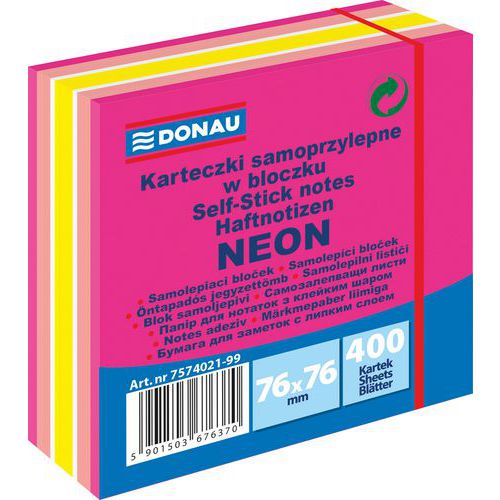 Kostka samoprzylepna DONAU, 76x76mm, 1x400 kart., neon-pastel