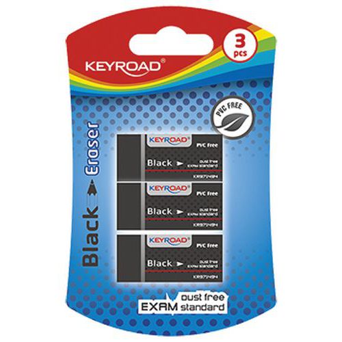 Gumka uniwersalna KEYROAD Black, 3szt., blister, czarna