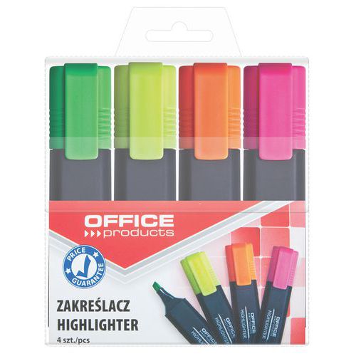 Zakreślacz fluorescencyjny OFFICE PRODUCTS, 1-5mm (linia), 4szt., mix kolorów