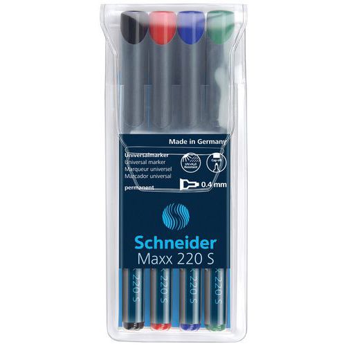 Zestaw foliopisów permanentnych SCHNEIDER Maxx 220, S, 0,4 mm, 4 szt., miks kolorów