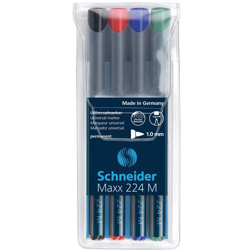 Zestaw foliopisów permanentnych SCHNEIDER Maxx 224, M, 1,0 mm, 4 szt., miks kolorów