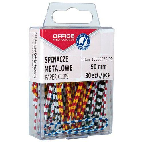 Spinacze metalowe OFFICE PRODUCTS Zebra, powlekane, 50mm, w pudełku, 30szt., mix kolorów