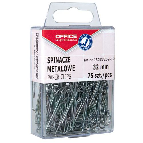 Spinacze metalowe OFFICE PRODUCTS, 32mm, w pudełku, 75szt., srebrne