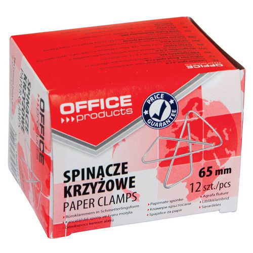 Spinacze krzyżowe OFFICE PRODUCTS, 65mm, 12szt., srebrne