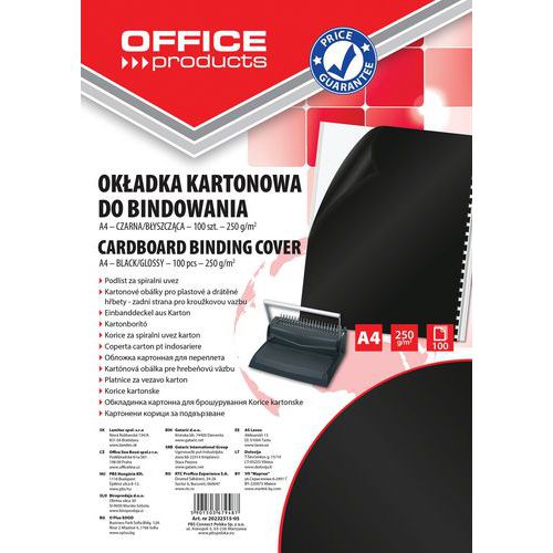 Okładki do bindowania OFFICE PRODUCTS, karton, A4, 250gsm, błyszczące, 100szt.