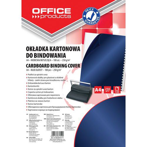 Okładki do bindowania OFFICE PRODUCTS, karton, A4, 250gsm, błyszczące, 100szt.