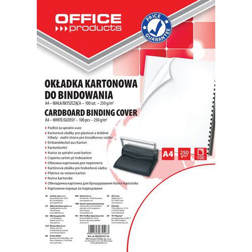 Okładki do bindowania OFFICE PRODUCTS, karton, A4, 250gsm, błyszczące, 100szt.