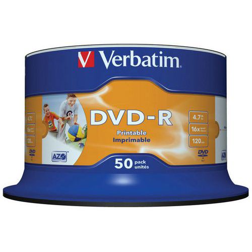 Płyta DVD-R VERBATIM AZO, 4,7GB, prędkość 16x, cake, 50szt., do nadruku