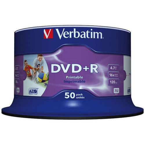 Płyta DVD+R VERBATIM AZO, 4,7GB, prędkość 16x, cake, 50szt., do nadruku