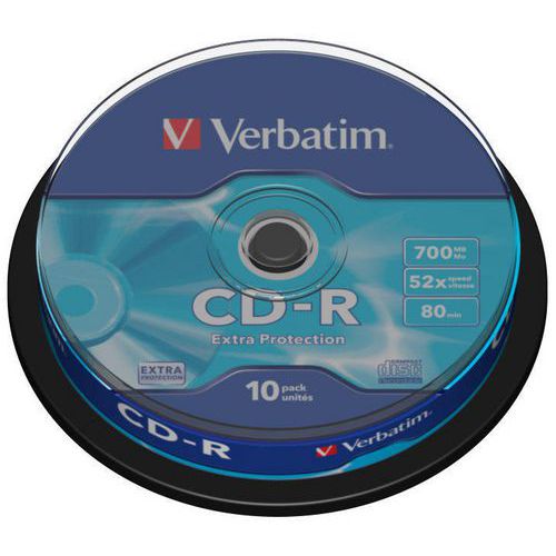 Płyta CD-R VERBATIM, 700MB, prędkość 52x, cake, 10szt., ekstra ochrona