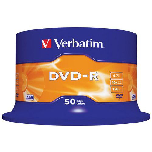 Płyta DVD-R VERBATIM AZO, 4,7GB, prędkość 16x, cake, 50szt., srebrny mat