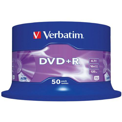 Płyta DVD+R VERBATIM AZO, 4,7GB, prędkość 16x, cake, 50szt., srebrny mat