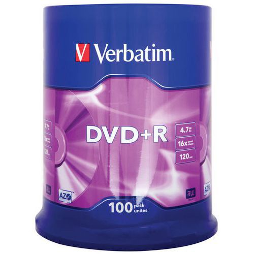 Płyta DVD+R VERBATIM AZO, 4,7GB, prędkość 16x, cake, 100szt., srebrny mat