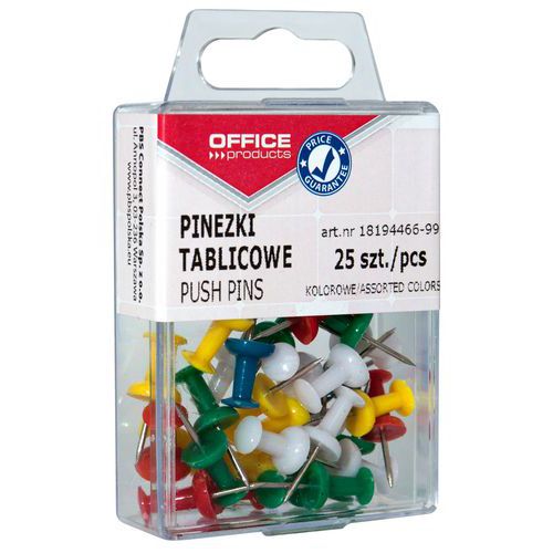 Pinezki kolorowe beczułki OFFICE PRODUCTS, w pudełku, 25szt., mix kolorów