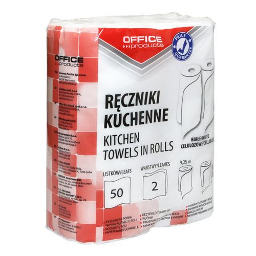 Ręczniki kuchenne celulozowe OFFICE PRODUCTS, 2-warstwowe, 50 listków, 9,25m, 2szt., białe