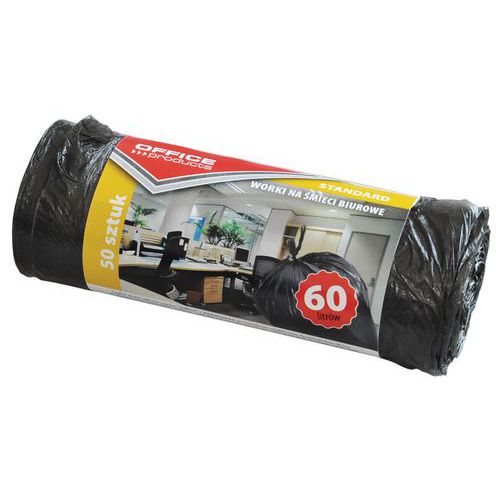 Worki na śmieci biurowe OFFICE PRODUCTS, standard (HDPE), 60l, 50szt., czarne