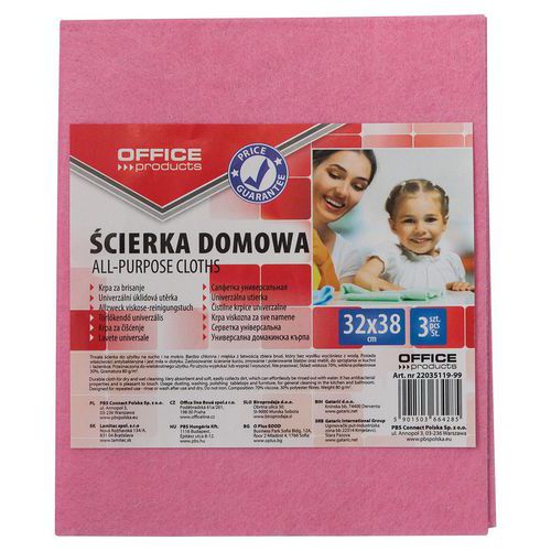 Ścierka domowa OFFICE PRODUCTS, wiskoza 70%, gr. 80g/mkg, 32x38cm, 3szt., mix kolorów