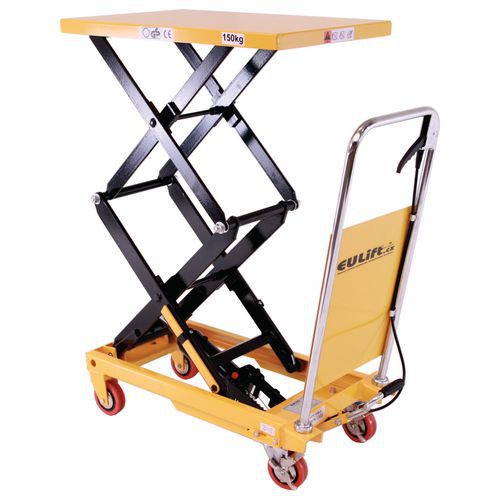 Mobilny hydrauliczny stół podnośnikowy, do 150 kg, blat 74 x 45 cm, podwójne nożyce