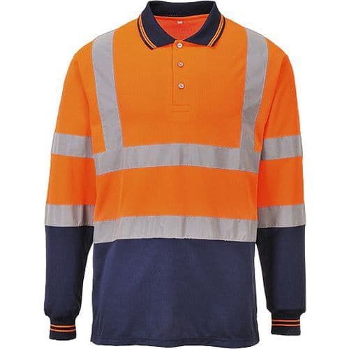 Dwukolorowa koszulka polo z długimi rękawami, niebieski/pomarańczowy