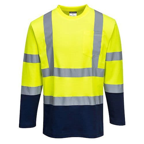 Dwukolorowa koszulka t-shirt Cotton Comfort z długimi rękawami, niebieski/żółty