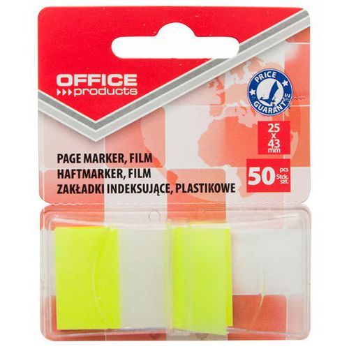 Zakładki indeksujące OFFICE PRODUCTS, PP, 25x43mm, 1x50 kart., blister, żółte