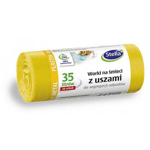 Worki z uszami STELLA, do segregacji metali i plastiku, 35 l, 20 szt., żółte, żółty