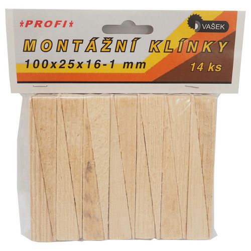 Kliny drewniane, montażowe, opakowanie 14 szt., 100 x 25 x 16 – 1 mm